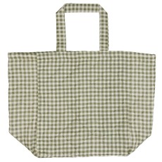 Taske quiltet grøn m/ naturfarvede tern - Ib Laursen