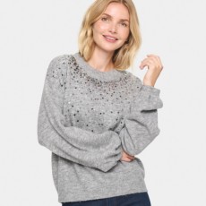 Striktrøje / Pullover "BarbelSZ" grå m/ pailletter - Saint Tropez